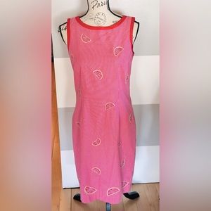 Talbots Pink Cotton Gingham Citrus Sheath Summer Sun Dress Size 6